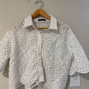 SHEIN White Floral Eyelet Blouse